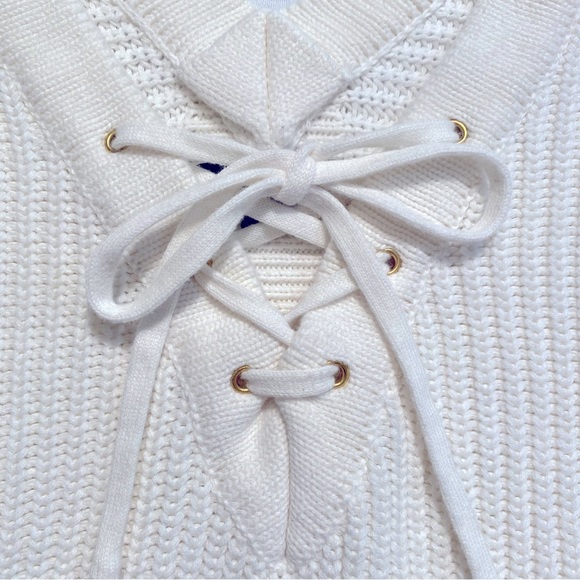 Fate Double V-Neck Lace Up Ribbed Knit White Sweater Size S - Picture 3 of 11